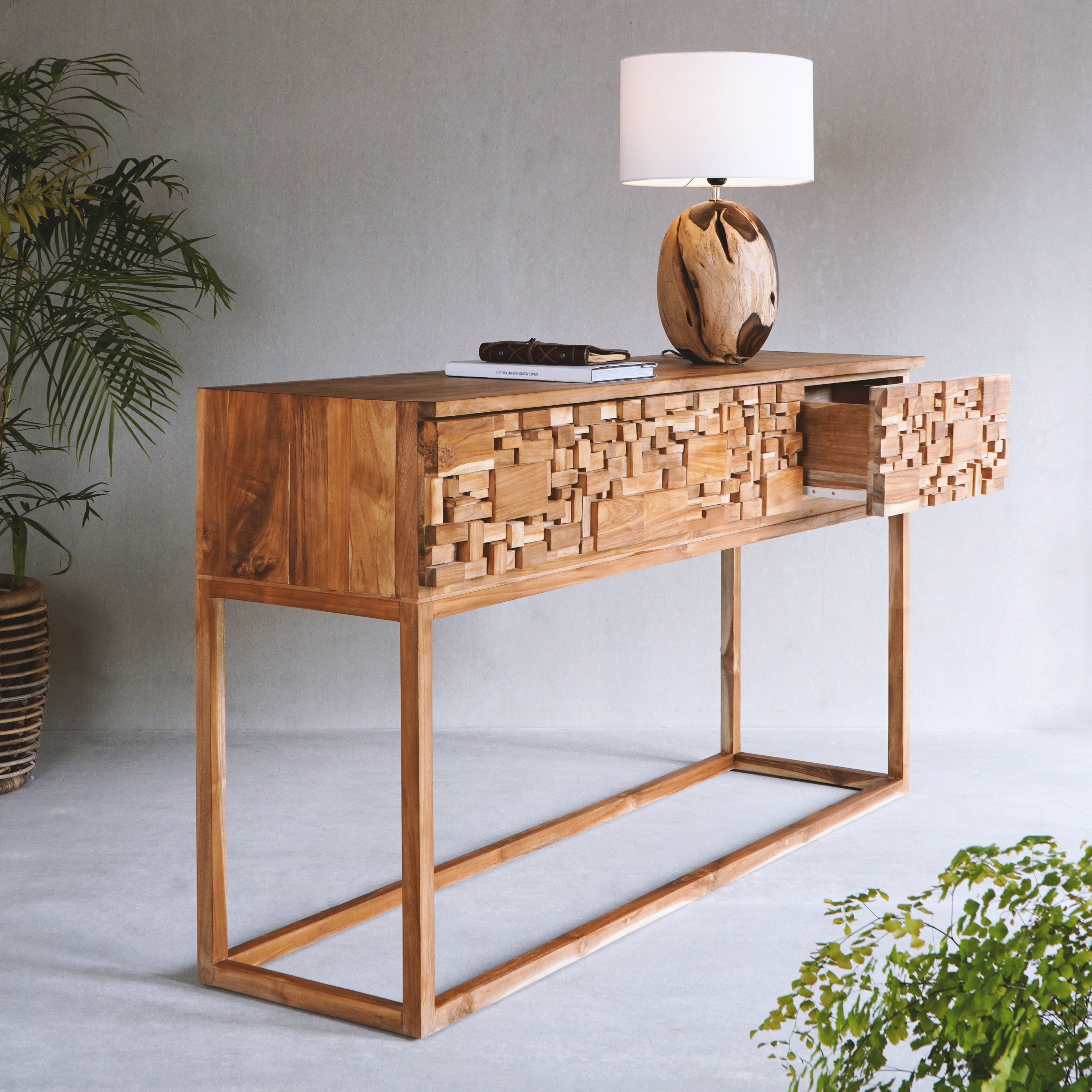 Handcrafted sustainably sourced Teakwood Console. Dubai Coastal Luxury Furniture