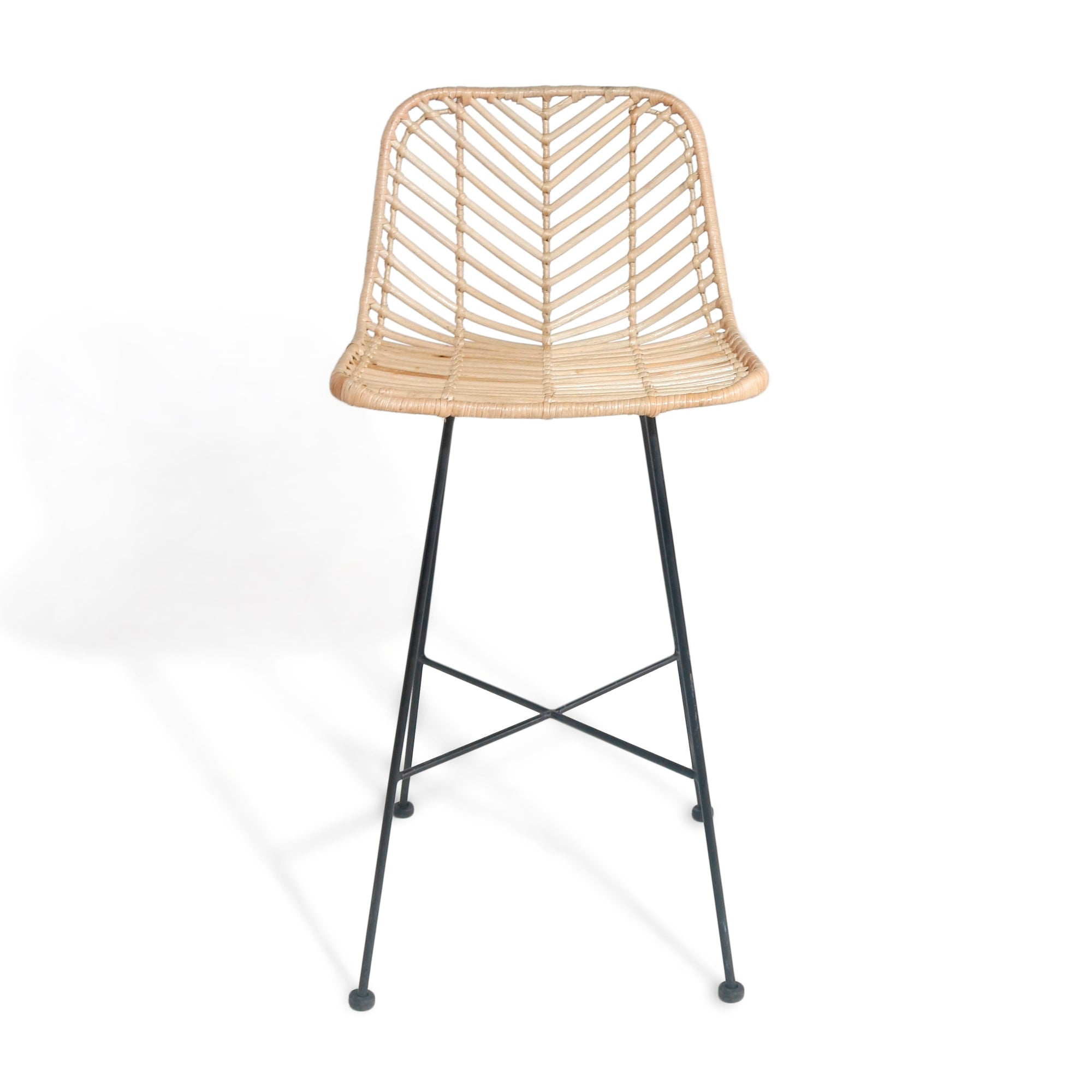Dubai Coastal Luxury Furniture - Handcrafted Rattan and Iron kitchen island bar stool. Coastal luxury furniture for Dubai luxury homes, villas and hotels.