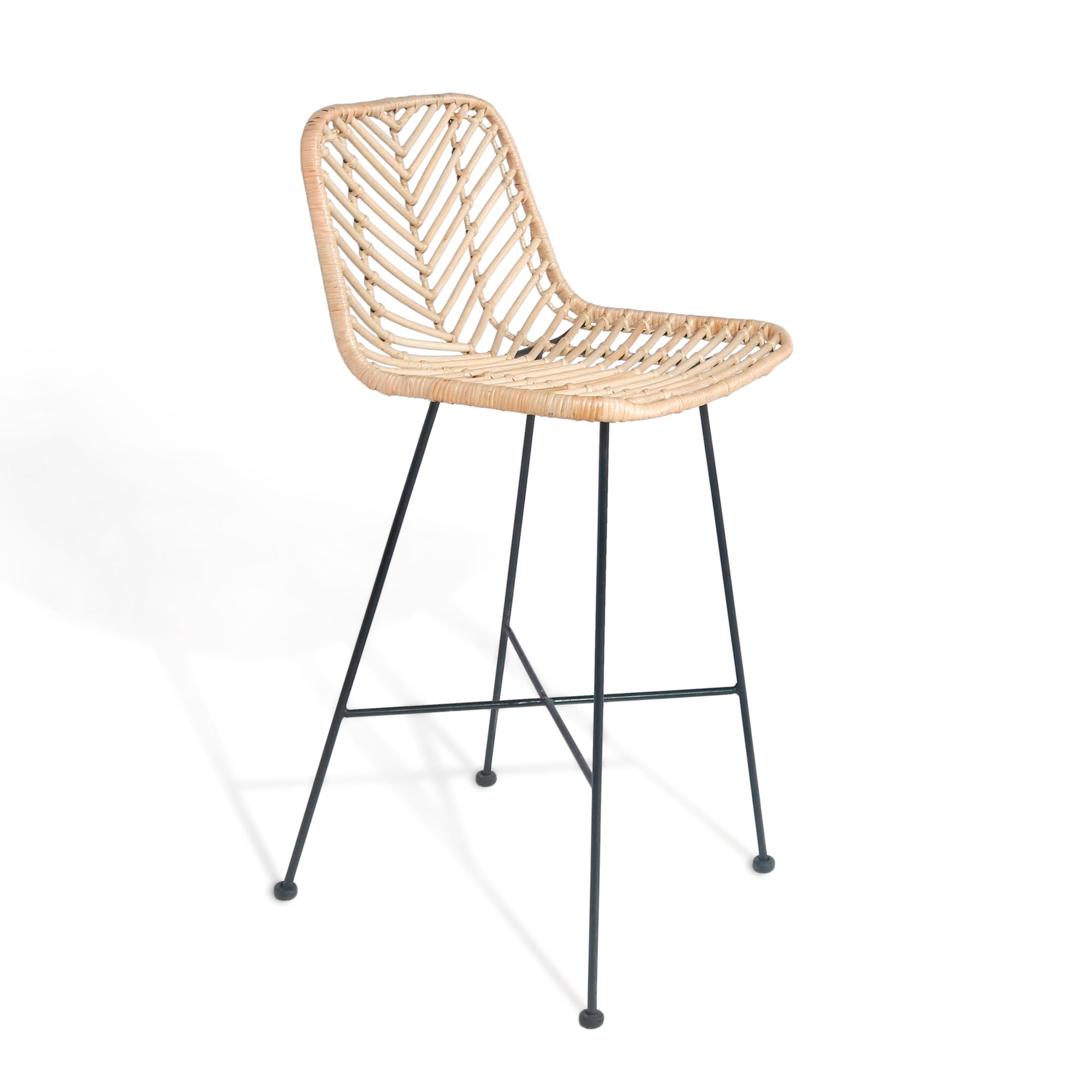 Dubai Coastal Luxury Furniture - Handcrafted Rattan and Iron kitchen island bar stool. Coastal luxury furniture for Dubai luxury homes, villas and hotels.