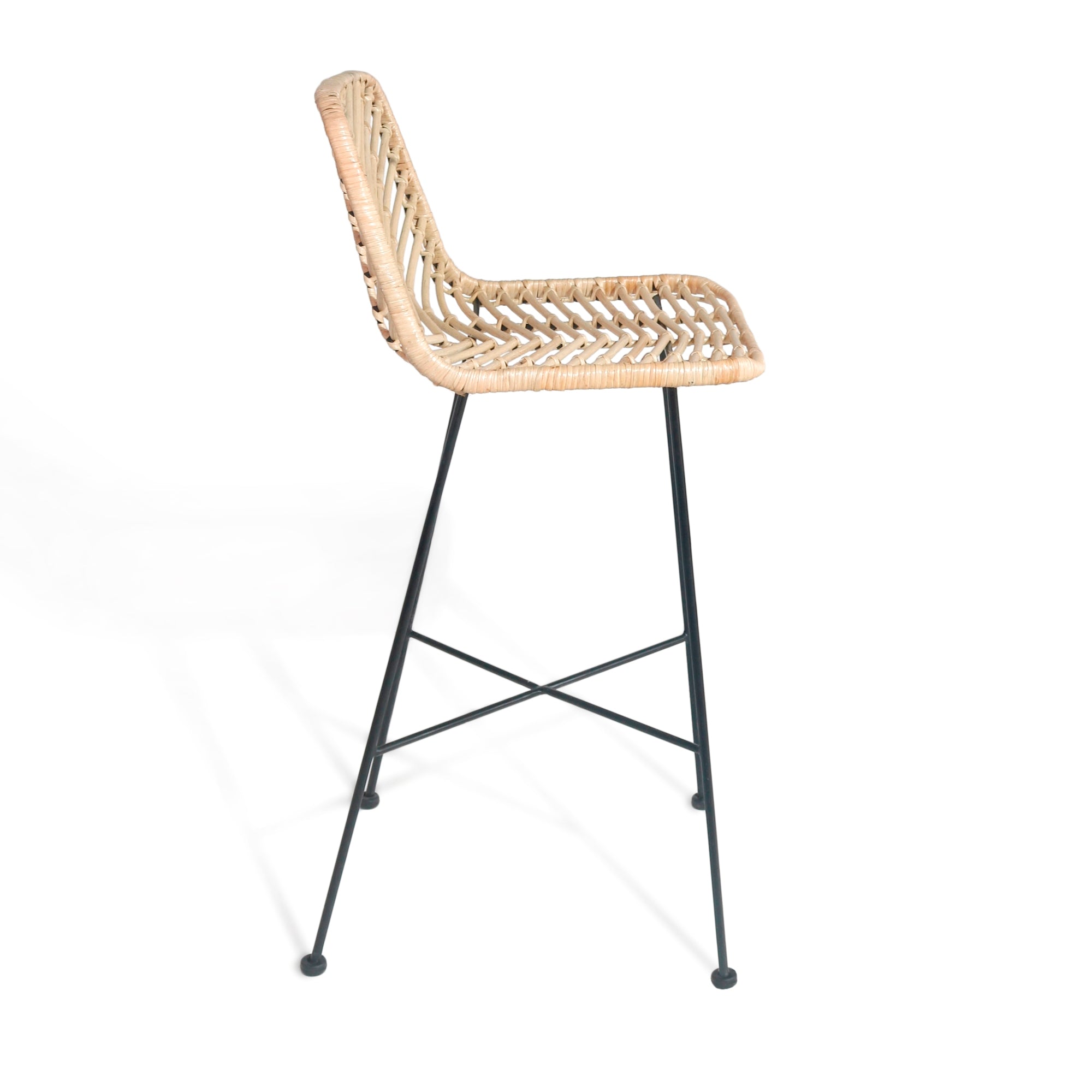 Dubai Coastal Luxury Furniture - Handcrafted Rattan and Iron kitchen island bar stool. Coastal luxury furniture for Dubai luxury homes, villas and hotels.