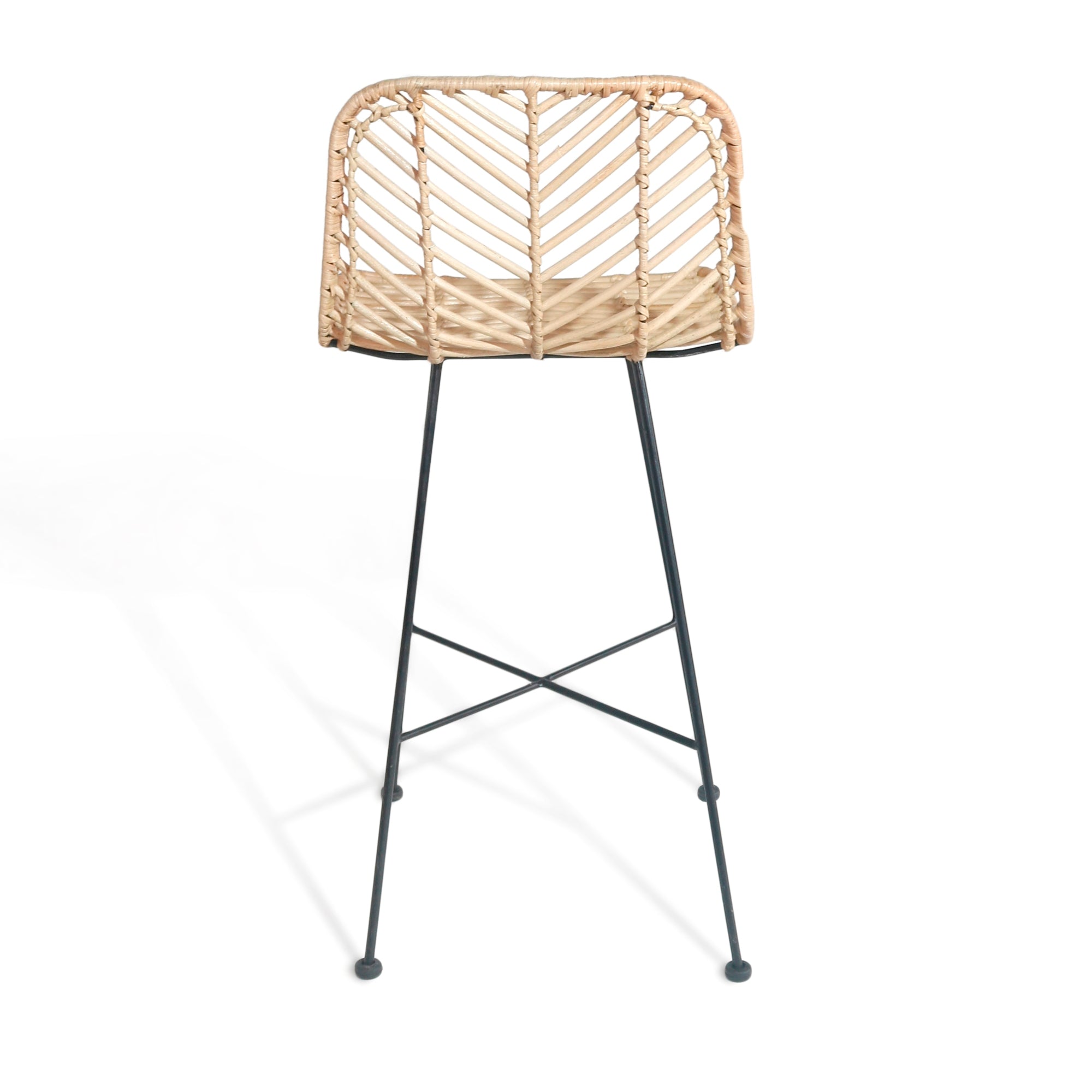 Dubai Coastal Luxury Furniture - Handcrafted Rattan and Iron kitchen island bar stool. Coastal luxury furniture for Dubai luxury homes, villas and hotels.
