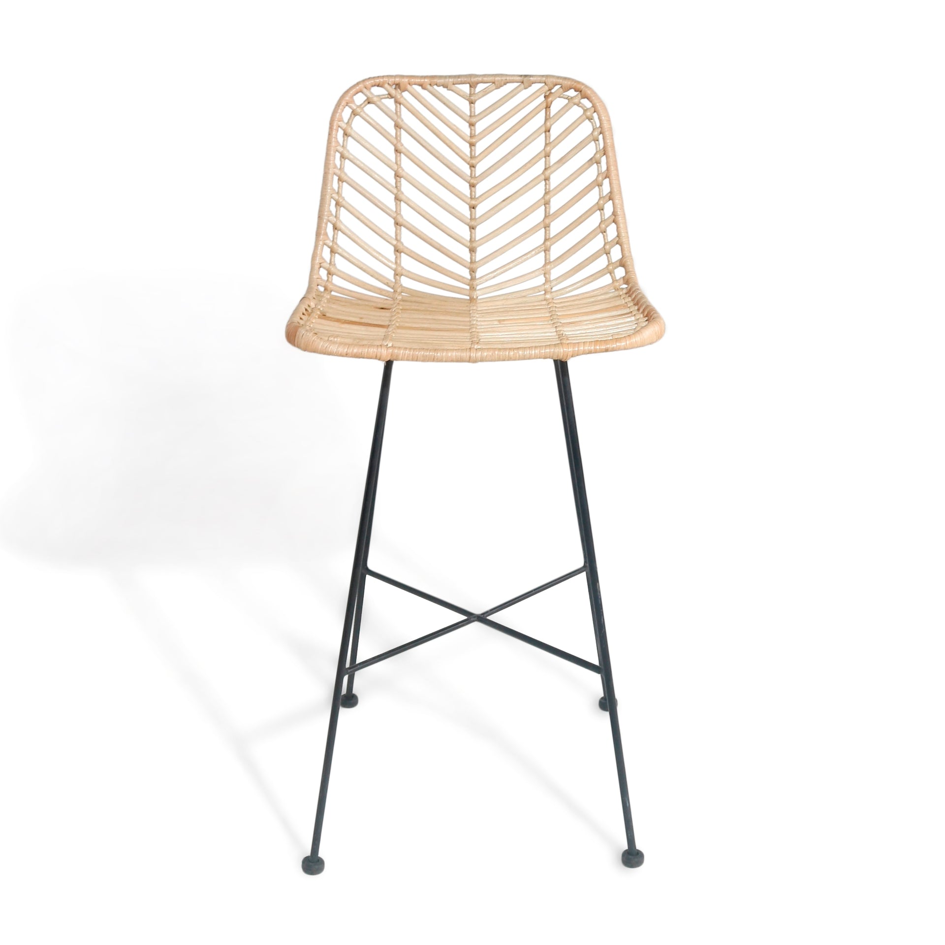 Dubai Coastal Luxury Furniture - Handcrafted Rattan and Iron kitchen island bar stool. Coastal luxury furniture for Dubai luxury homes, villas and hotels.