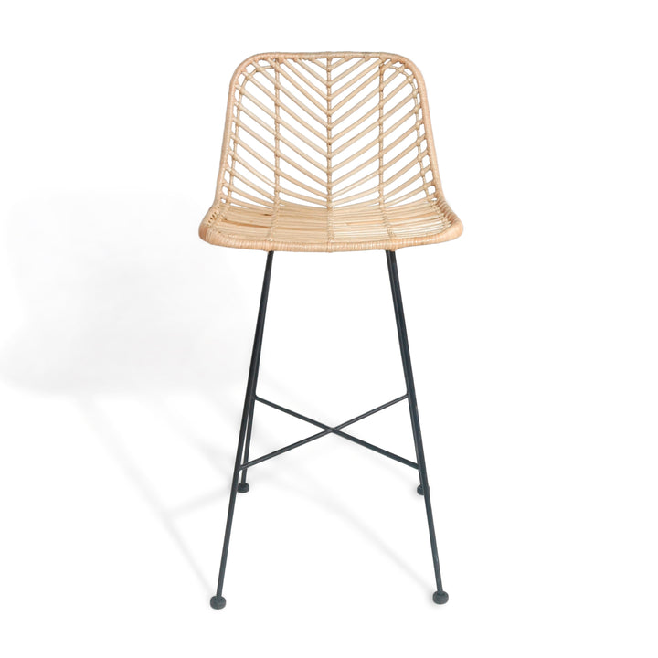 Dubai Coastal Luxury Furniture - Handcrafted Rattan and Iron kitchen island bar stool. Coastal luxury furniture for Dubai luxury homes, villas and hotels.